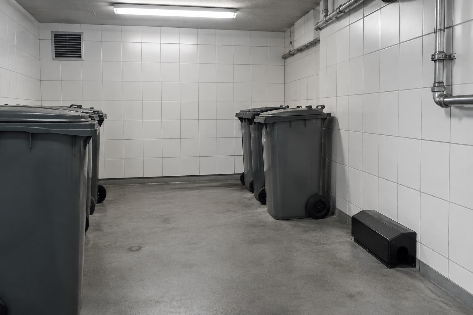 poste d'appâtage sécurisé installé dans un local poubelles d'immeuble en Seine-Saint-Denis